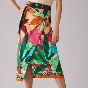 Farm Rio x Anthropologie Getaway, Green Pink Floral Midi Size M